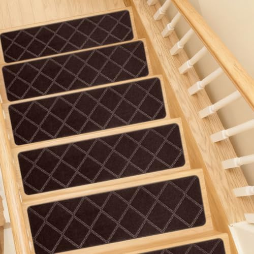 MIUUIPI Treppenstufen Matten, 15 Stück Stufenmatten Selbstklebend Innen, 55cm x 19cm Treppenstufen Antirutsch Zuschneidbar für Schützen Sie Haustiere, Senioren Kinder (Braun)