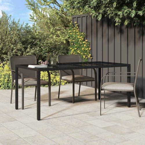 Frdhee Biertisch Terrassen Couchtisch,Garten-Eßtisch Schwarz 190 x 90 x 75 cm Poly Rattan,Verandatisch für Restaurant Küche Haus und Garten