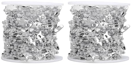 Sternperlen-Girlande, Elegante schneidbare dekorative Perlengirlande für Hochzeit, Weihnachten, Heimdekoration, 2 Rollen, 20 m Gesamtlänge, ABS-Material (Silber)