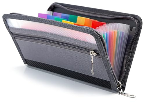 APKOL Fächermappe A6 Mappen Tasche 21x13cm, 13 Taschen kleine | Akkordeon-Datei Veranstalter Fächern mit Reißverschluss,Etiketten,Organizer für Schecks Rechnungen Quittungen Coupon