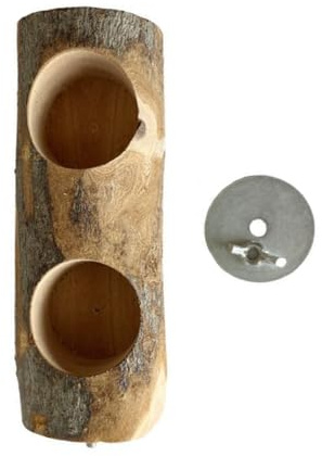 HOMSFOU Comedero para Loros y Pájaros de Madera de Manzano, Tazón Grande Soporte Fijo de Tornillo, Resistente a Mordeduras y Salpicaduras, Accesorio para Jaulas, Alimentación Segura