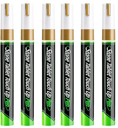 Rubu22a sten surfplatta touch-up-penna, märkpennor gravsten vit och guld, väderbeständig, snabbtorkande, stark täckförmåga, för gravsten, metall, trä, glas (6, guld)