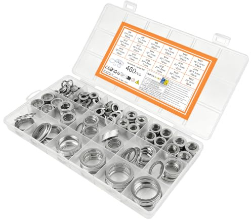 460 Stück Ölablassschraube Dichtungsringe Set, Aluminium Dichtungen Sanitär, Alu Dichtringe Sortiment, Unterlegscheiben für Reparatur Sanitär Autos Hydraulik, M6 M8 M10 M12 M14 M16 M18 M20 M22 M24