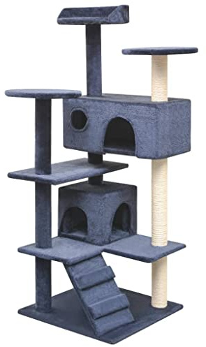 Ordellia Arbre à chat en sisal - 125 cm - Bleu foncé - Avec grotte - Hamac - Colonne à gratter - Plateforme - Meubles à gratter pour l'appartement, le soin des griffes et le plaisir de jouer pour
