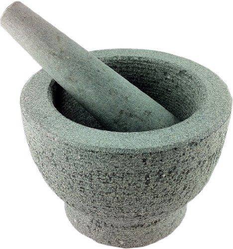 Mörser mit Stößel (massiver Mörser aus Naturstein , Natur belassen, mit Schlegel teil poliert) , iapyx®