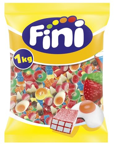 Fini Sour Little Mix Goma Pica | Golosinas Pica Pica, Ositos Gominola, Huevos Chuches, Mezcla de Frutas | Sin Gluten - Bolsa 1 Kg
