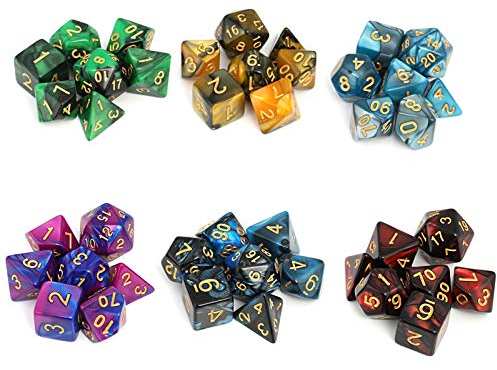 Moncolis 6 x 7 (42 Stück) Polyedrische Würfel Set mit Säckchen Doppel-Farben Polyedrischer Dice Set Spielwürfel für Dungeons and Dragons DND RPG MTG W20 W12 W10 W8 W6 W4 Tischkartenspiele