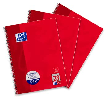 Oxford Collegeblock A4 kariert, mit Doppelrand, 80 Blatt, rot, 3 Stück