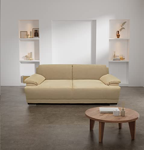 DOMO. collection Boxspringsofa Telos / 3er Sofa mit Boxspringfederung/Zeitlose Couch mit Breiten Armlehnen / 218x96x80 cm/Farbe: beige