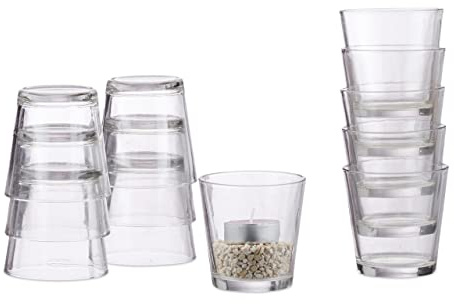 Relaxdays Pack de 48 Vasos Vela, para Velas de Té o Postres, Set Portavelas, Decorativo, Cristal, 7,5 cm Ø, Transparente