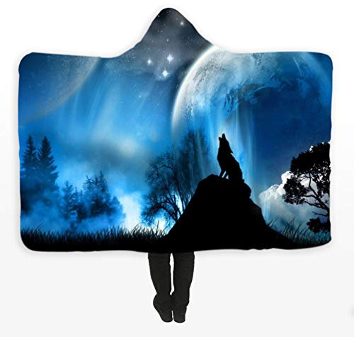 RONGJJ Anziehen Unisex Kuscheldecke mit Kapuze, 3D Vogel/Wolf Pattern Kapuzendecke, Wohndecke Reisedecke Wearable Decken, 150 x 200cm / 130 x 150cm Coral, D, 200x150cm