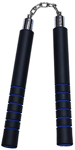 Playwell Foam Rubber Safety Training Nunchucks With Chain - Black W/Blue Grips - E118