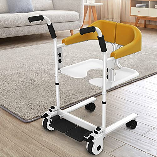 SUNWEII Patientenlifter Rollstuhllifte für Zuhause HöHenverstellbar Duschstuhl für Senioren,Patiententransferstuhl, Multifunktions-Patientenlifter Einfacher Transfer zu Toilette und Badezimmer,Orange