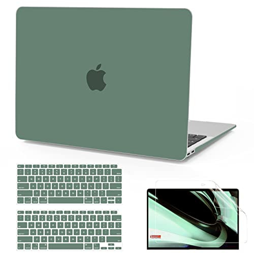 B BELK Compatible with MacBook Air 13 inch Case 2022 2021 2020 2019 2018 A2337 M1 A2179 A1932, Matte Plastic Hard Shell+Keyboard Cover+Screen Protector for MacBook Air 13.3 inch Case, Midnight Green