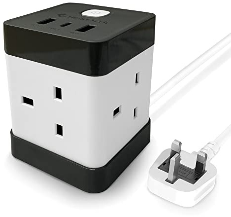 Desiretech Extension Lead Cube For Multiple Devices with 2 USB, 1 USBC & 4 AC Outlets, Surge Protection, 1.5m Wire Cord - Compact & Portable Power Strip, Optimal Charging for Home, Office and Travel