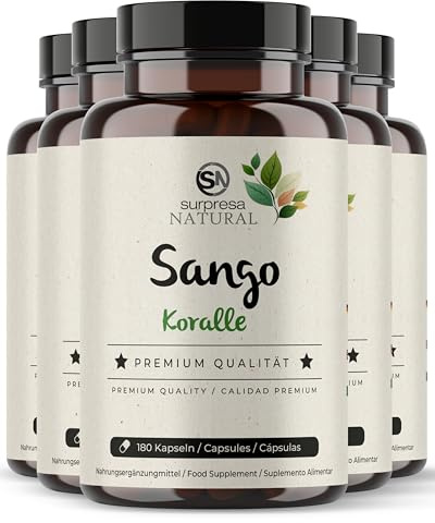 Surpresa Natural Sango-Meereskoralle-Kapseln I 5 x 180 Stück I Natürliches Supplement mit 3300mg Sango-Koralle-Pulver, 660mg Calcium & 330mg Magnesium I Vorrat für 10 Monate I hochdosiert & vegan