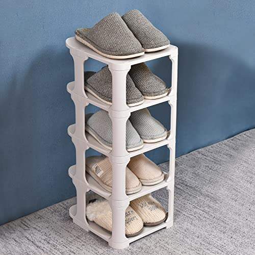 Cynamus Schuhregal, Schuhablagen, Schuhregal Kunststoff, Schuhablage Schmal, Platzsparende Schuhablage Organizer für Flur Schlafzimmer Eingang, Schneller Aufbau, Beliebig Erweiterbar (Weiß)