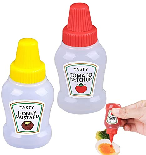 GIMOCOOL Tragbare Saucenflasche,Salatdressing-Behälter für Kinder - 25 ml Mini-Gewürz-Quetschflasche Honig Quetschglas 2er-Pack Saucenbehälter Tragbare Dressing-Spender