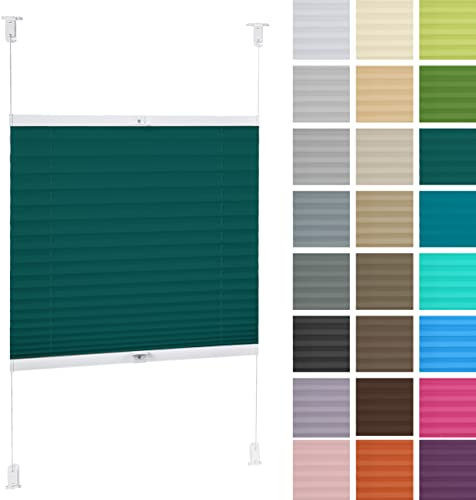 DECOOR Plissee ohne Bohren 110cm x 120cm Faltrollo Rollo für Fenster und Tür Nicht-invasive Fensterjalousien guter Sichtschutz und Sonnenschutz Breite der Überlappung 2 cm Meeresfarbe