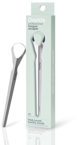 Davids Tongue Scraper for Adults and Kids, 100% Medical Grade Professional Stainless Steel Tongue Scraper, Made in USA