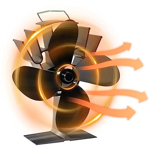 scosao Kaminventilator Ofenventilator mit 4 Blättern Wärmebetriebener Kamin Ventilator mit Thermometer, Kaminlüfter Ohne Strom Magnetisch für Holz/Brennholz/Feuerstelle/Ofenrohr/Holzbrenner