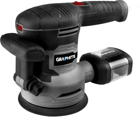 GRAPHITE Exzenterschleifer 450W, Teller 125/150 mm, Sockel 125/150 mm | Staubabsaugung, Rutschfester Griff, Mm Einhandbedienung, Klett-Schleifpapieraufsatz, 1,21kg, Transportkoffer, Schleifpapier