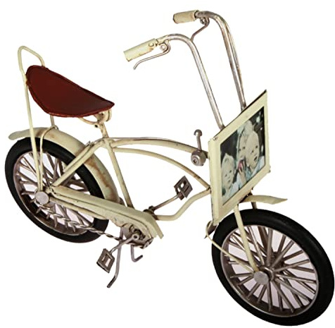 Lenzbach Bonanzarad aus Metall 22 cm Creme mit Bilderrahmen Fahrrad Bonanza Oldtimer Nostalgie Blech Modell Rad Velo