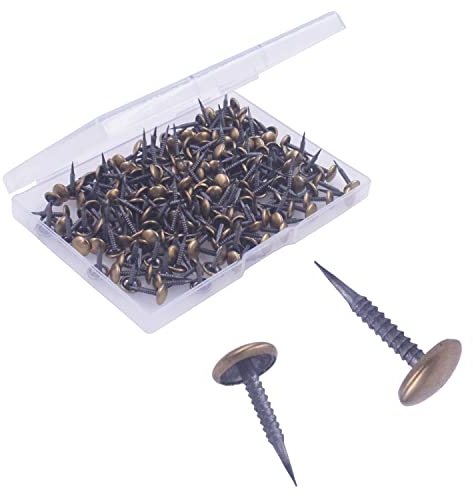 OMOTOOL Ongles de rembourrage antiques (200 pièces), clous décoratifs pour meubles et projets d'usine à la main,Tête de clous enduits en laiton
