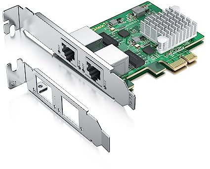 H!Fiber - Tarjeta de red PCIe de 2,5 Gbase-T con chip Realtek RTL8125, tarjeta de red de 2,5 GB, 2500/1000/100 Mbps, puertos RJ45 duales, PCIe X1, tarjeta Ethernet para Windows/Windows Server/Linux