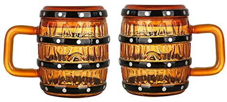 HIUHIU Boccali di Birra Congelati per Il Congelatore, Boccali di Birra 16 Oz con Manici, Boccali di Birra Stein in Vetro con Barile di Legno per Gli Uomini,2