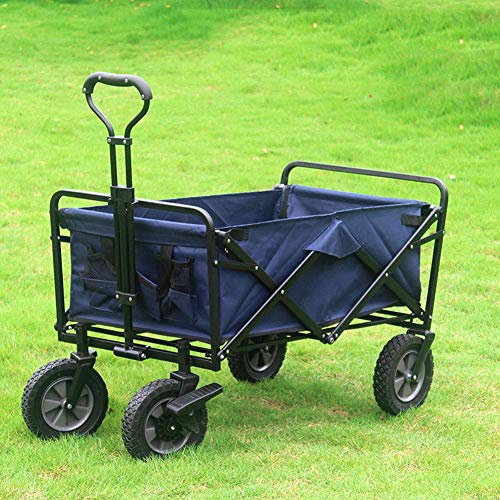 MOLVUS Folding wagon, Aluminium, Capacity 80 kg, Portable Garden Cart with 4 Wheels and Steel Brakes, trolley (Navy)