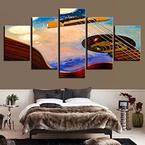 Leinwand Wandkunst Modulare Bilder Wohnkultur 5 Stücke Gitarre, Klavier, Violine, Schlagzeug, Grammophon Gemälde Wohnzimmer Hd Gedruckt Poster Wanddekoration Design Wand Bild Rahmenlos 150 X 100 Cm