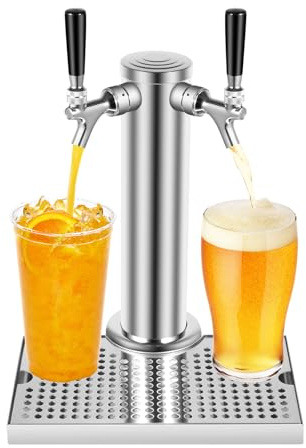 GMSLuu Dispensador de cerveza, dispensador de bebidas, 2 grifos con bandeja de goteo