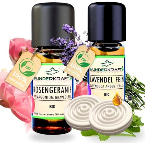 Pures BIO Lavendelöl, 10ml + Duftstein im Set - 100% naturreines ätherisches bio Lavendel Öl von WUNDERKRAFT.BIO, Aromatherapie & Diffuser geeignet