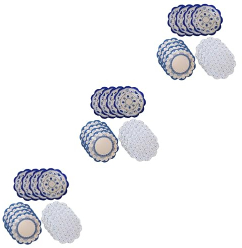 BESTonZON 36 Pièces Plats De Service Blancs Assiettes En Papier Bleu Et Blanc Plateaux Jetables Moule à Cupcakes Assiette Jetable Bleues Vaisselle De Fête Banquet