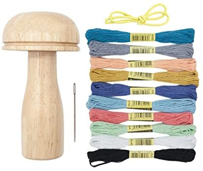 QENETY Stopfpilz, Holz-Stopfpilz-Set mit Stopfnadel, Nähgarn, Nähstopfnadel, Stopfpilz für DIY-Handnäharbeiten, Socken, Kleidung (Thread)