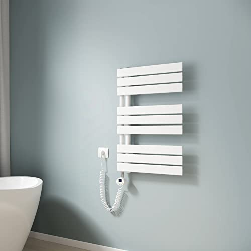 EMKE Toallero electrico baño,762x500 mm 400 W,Blanco | WiFi Termostato de Elemento Calefactor, Radiador toallero con Barra Calefactora con Temporizador