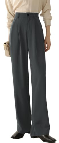 DayaEmmoTQ Abito da Lavoro per Donna Pantalone Dritto Sottile Vita Alta con Drappeggio Temperamento Pantaloni Casual Gambe Larghe Pantaloni Primavera e Autunno Modelli, grigio, XXL