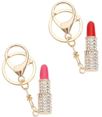 EMSea 2pcs Porte-clés Rouge à Lèvres en Cristal Strass, Rouge/Rose Rouge, Femme, Accessoires de Mode, Unisexes-Adultes, Rouge