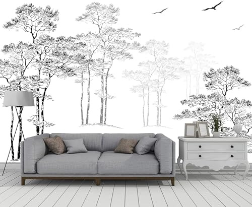 Naturempress Papier Peint Panoramique 350X250（LXH） Croquis D'Arbre En Noir Et Blanc Papier Peint Intissé Tapisserie Poster Mural pour Salon Chambre Décoration Murale