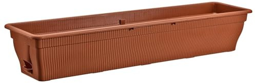 BURI Jardinera de Balcón con Depósito de Agua 100/80/55 cm - Maceta, Jardinera Resistente a la Intemperie con Inserto de Plástico Resistente a los Rayos UV, Terracota, Marrón Oscuro (Terracota, 100 cm