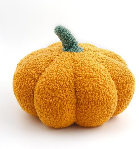 3D Cuscino Decorativo a Forma di Zucca, Giocattolo di Peluche Morbido per Stanza, Divano, Regali Decorativi per Halloween e Feste (Giallo, 20 cm)