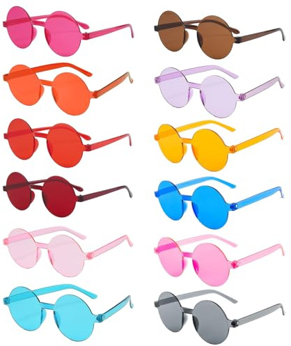 dogmoon Rimless Sunglasses, 12 PCS Candy Color Sunglasses, Retro Sunglasses Party Glasses, Hippie Sunglasses for Party Wedding(12 Colors)