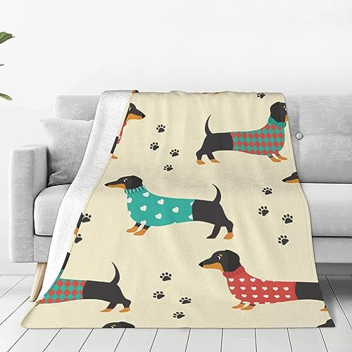 Luxuriöse Überwurfdecke für alle Jahreszeiten, modisch, niedliche Kleidung, Dackel, Hund, Plüsch-Überwurf, Decken für Wohnzimmer, Zuhause, Sofa, Büro, Camping