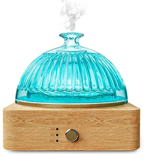 Alma Diffuser – Diffuser Luftbefeuchter – Ätherische Öle · 200 ml Glasbehälter – Leise Aromatherapie – Eichenholz + mehrfarbiges LED-Licht – Bis zu 10 Std. Nebel