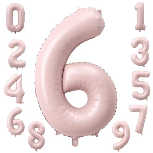 Koboko Zahlen Luftballon 6 Rosa, 40 Zoll Folienballon 6, Pastell Rosa Helium Ballons Geburtstag Mädchen 6 Jahre, Zahl 6 Geburtstag Luftballons Pink, Zahlenballon 6 für Mädchen Geburtstag Party Deko