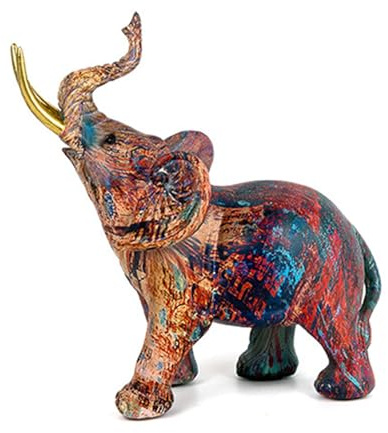Stgbcst Bunte Elefantenornamente Elefanten Figur Elefant Kunstharz Statue 21.5 * 12 * 20.5cm Graffiti-Elefanten für Bücherregal Lagerregal Esstisch und Kamindekoration (Ölgemälde)