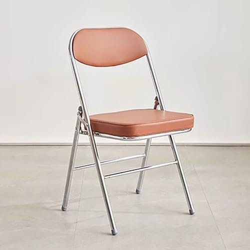 Metall-Klappstühle mit gepolstertem Kissen und Rückenlehne für Zuhause, Büro, Innen- und Außenbereich, PU-Leder, braun, faltbar und tragbar für Komfort