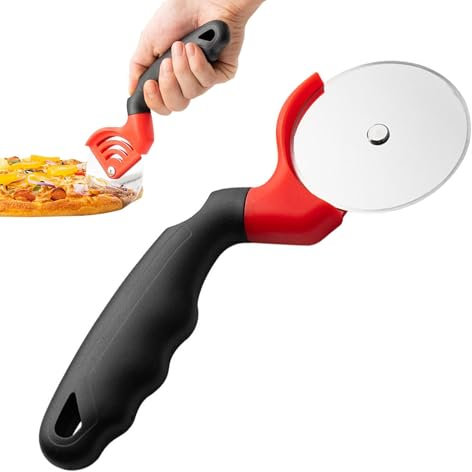 Cortador de pizza de acero inoxidable, cortador de rueda de pizza ergonómico | Cortador de pizza grande con mango de y orificio para colgar herramienta de cocina y pastelería, herramienta de