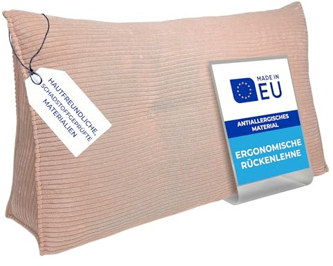 Pillows24 Cord Rückenkissen für Bett & Sofa 80cm, abnehmbarem Bezug | Bequemes Keilkissen und Lesekissen fürs Bett, waschbarem Bezug, Großes Sofakissen für Rückenlehne und Sofa, Rosa